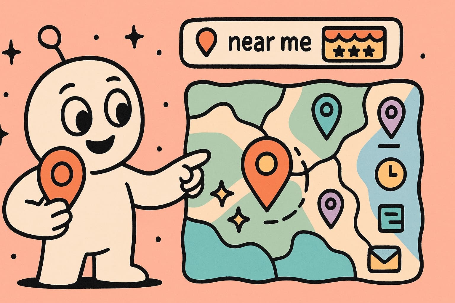 Illustrated local search optimization with map and location markers